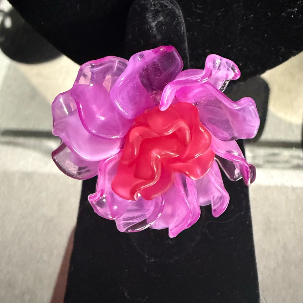 Lush Lotus Pink Acrylic Flower Floral Stretch Ring